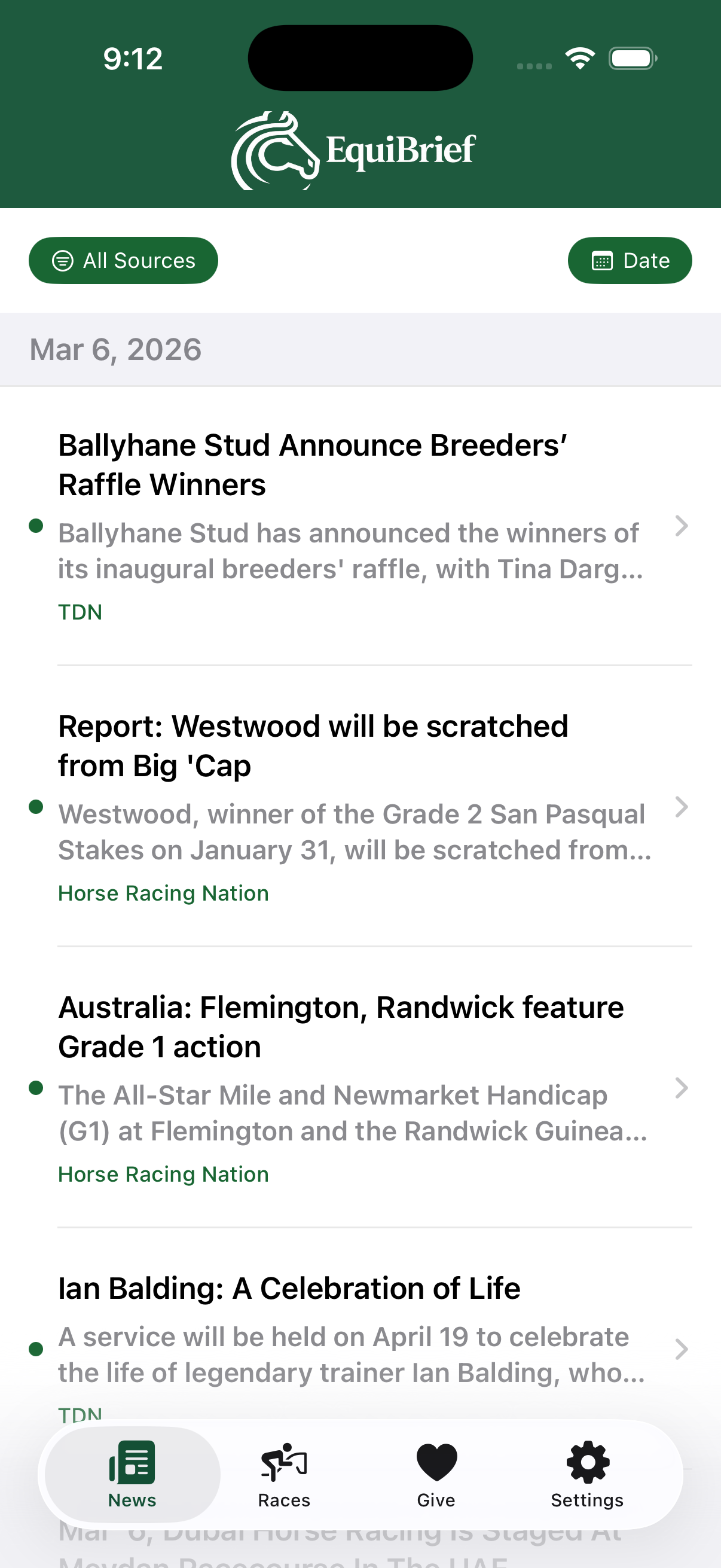 EquiBrief main news feed